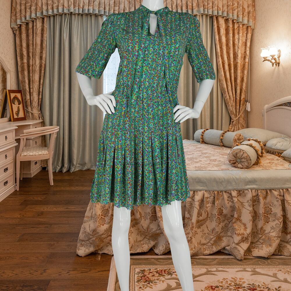 80s Givenchy Silk Chiffon Floral Dress Vintage Chic Elegance